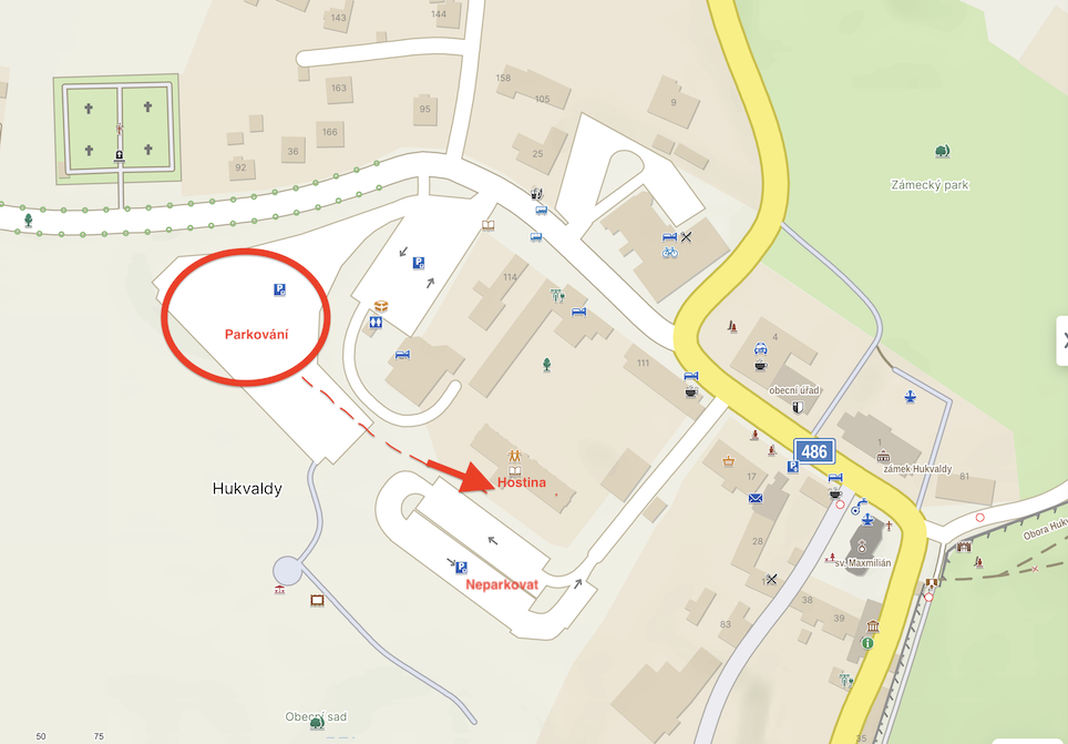 Mapa parkovišť na Hukvaldech